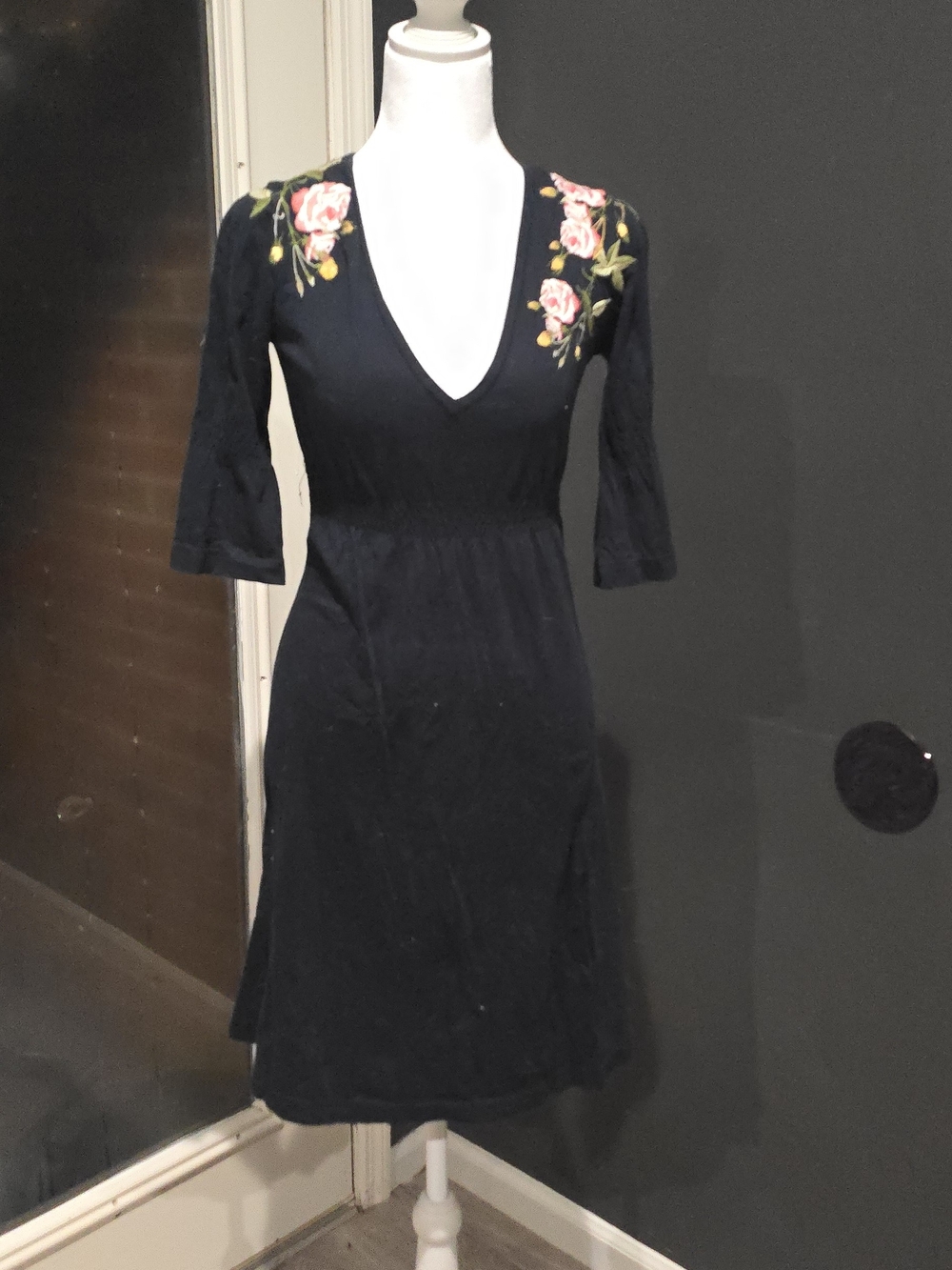 Johnny Was JWLA Black Embroidered Rose Dress